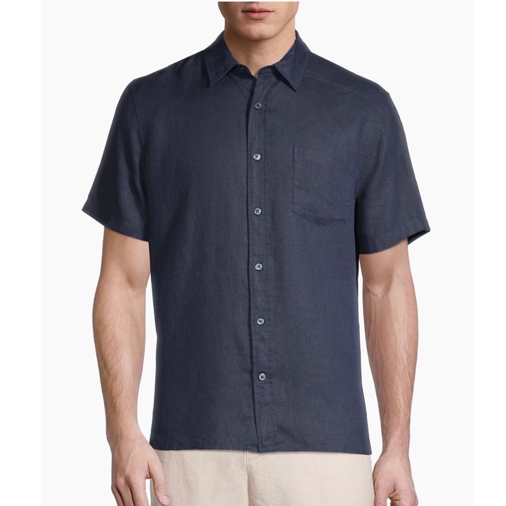 Vince Mens Black 100% Linen Short Sleeve Button Down Shirt New S